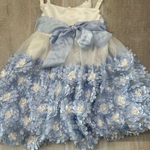 Girls dressy blue flower dress with silk bow